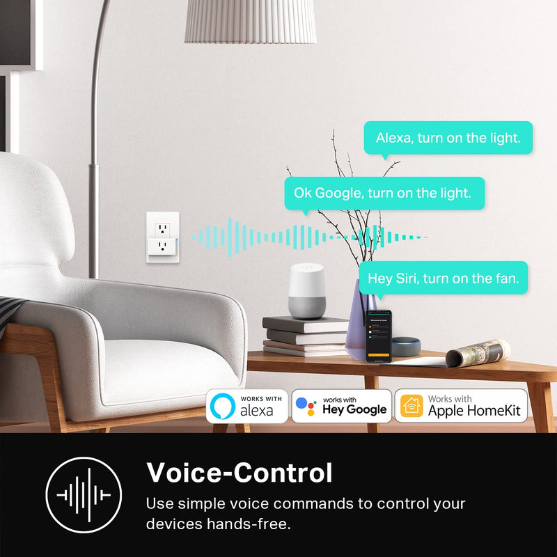 Kasa Smart Plug Mini 15A, Apple HomeKit Supported, Smart Outlet Works with Siri, Alexa & Google Home, UL Certified, App Control, Scheduling, Timer, 2.4G WiFi Only, 4 Count (Pack of 1) (EP25P4), White Energy Monitoring 4-Pack