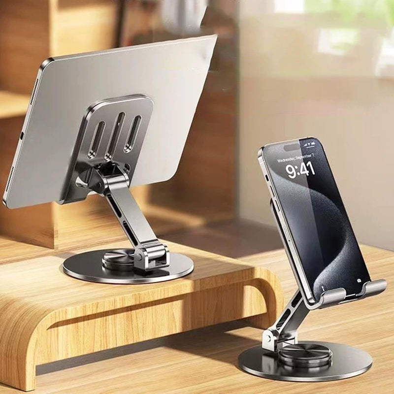 360° Adjustable Metal Desktop Phone Stand - Multi-Angle Foldable Cell Phone Holder with Non-Slip Base, Sturdy & Compatible with All Smartphones & Tablets, Including iPhone & iPad