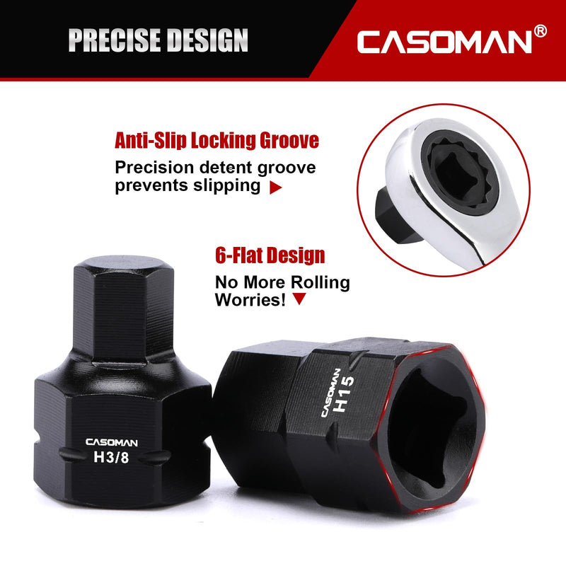 CASOMAN 27-Piece 3/8" Drive Low Profile Impact Hex Bit Socket Set, S2 Steel Allen Bit Socket Set, SAE & Metric, Includes Storage Case