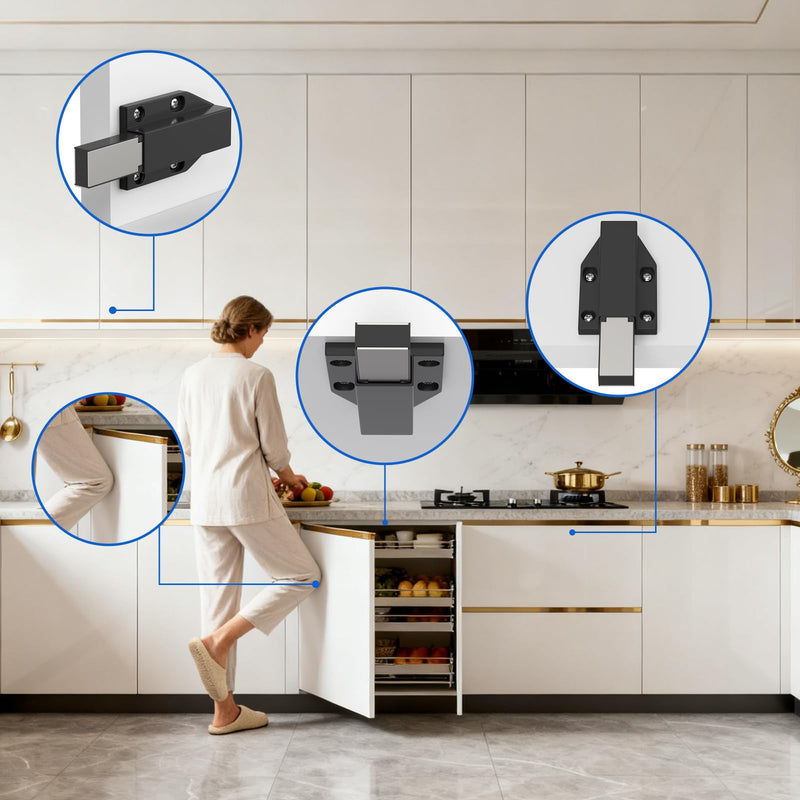 Push to Open Latches Jiayi Magnetic Push Open Catch Touch Latches for Cabinet Kitchen Drawer Closer Touch Release Open for RV Cupboard Door Damper, Large Push to Open Wardrobe Closure ((Black, 8 Pack) Black