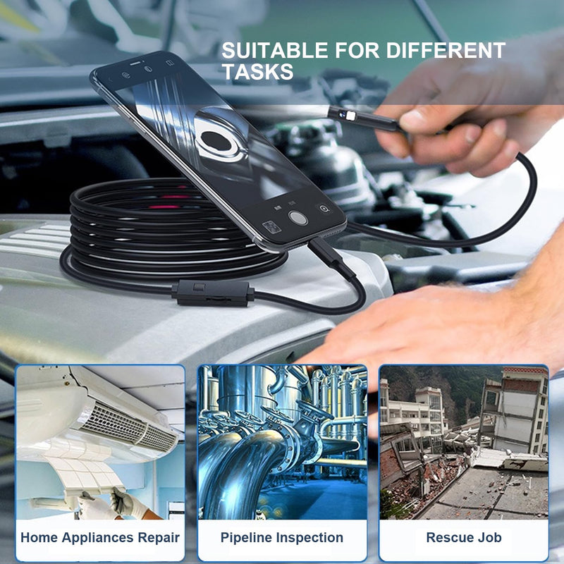 【Dual-Lens BORESCOPE Inspection Camera HD with Light】 Endoscope with Adjustable LED - Compatible with iPhone, Samsung, iPad, iOS & Android - 3.0MP HD, IP67 Waterproof, 16.5ft/5m