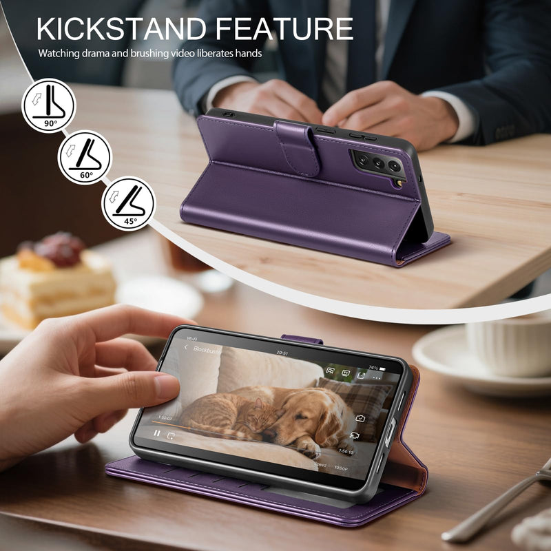 Compatible with Samsung Galaxy S22 5G Case Wallet with Card Holder [4 Card Slot] Women Men,RFID Blocking PU Leather Phone Case Flip Protector Cover Credit Card Slot Kickstand,Dark Purple Dark Purple Samsung Galaxy S22 5G - 6.1"