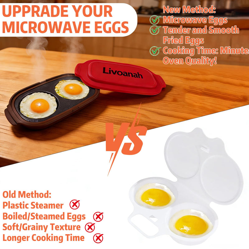 Microwave Egg Cooker for 2 Eggs - Microwave Egg Poacher & Fryer for Breakfast Sandwiches, Quick Breakfast Maker, Nonstick, Dishwasher Safe, BPA-Free, Portable for Home, Travel & RV (Red) Red