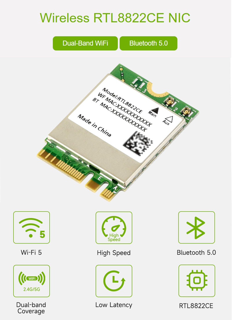 RTL8822CE Wireless NIC RTL8822CE Wireless Card, 2.4G/5GHz Dual-Band WiFi 5, Bluetooth 5.0, RTL8822CE-CG Core, High Speed and Low Latency for Jetson Xavier NX Jetson Orin NX Jetson Orin Nano,etc.