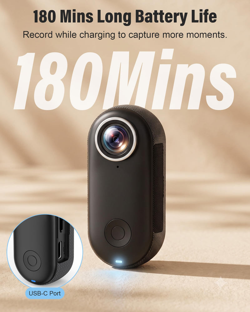 Mini Body Camera 4K, Thumb Action Camera with 123° wide-angle Lens, Wearable Cam with 360° Rotatable Clip, Portable Pov Cam Magnetic Mount for Chest/Vlogging/Bike, Wi-Fi, APP, Waterproof(No SD Card)