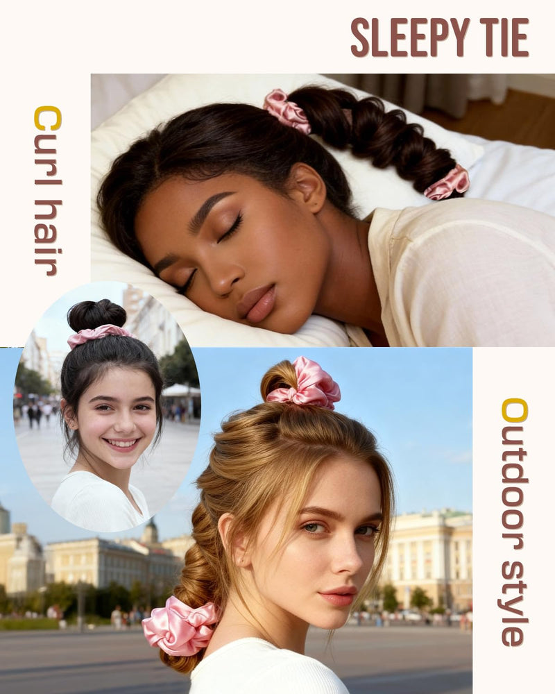 BONNET QUEEN Large Satin Heatless Curlers for Long Thick Hair, Heatless Curls Overnight, No Heat Hair Styling Rod with Built-in Scrunchie, Multi-Use Sleepy Tie for Soft Waves, Cream Pink 1 count (Pack of 1)
