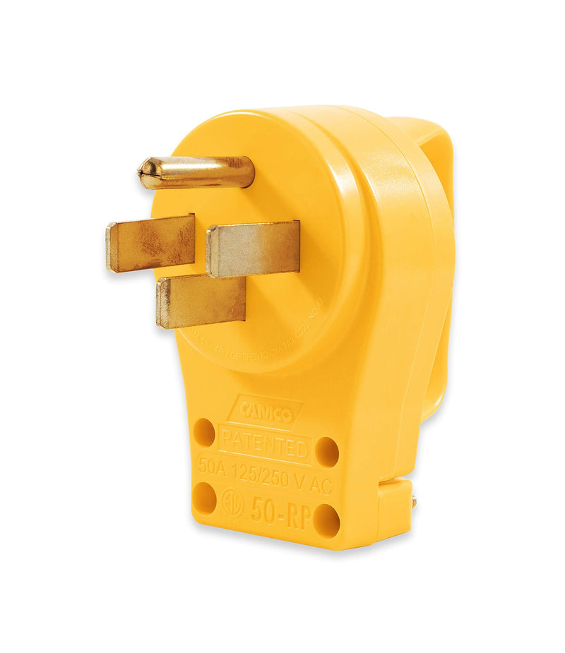Camco Power Grip Camper/RV Replacement Plug - Attach 50 Amp Plug to Existing RV Extension Cord - Features 50 Amp RV Plug (NEMA 14-50P) & Ergonomic Designed Handle - Rated 125-250V/12,500W (55255)