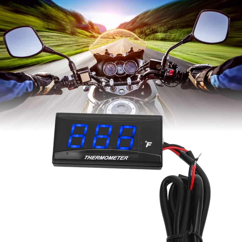 Water Temperature Meter, Motorcycle Water Temperature Gauge, DC12V Digital Thermometer Instrument for Motorcycles, Ultra Thin LCD Display with Backlight and Temp Sensor Adapter Blue