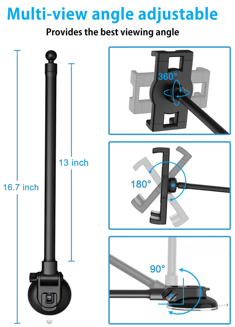 Dashboard Windshield Car Tablet Mount [13 inch Flexible Gooseneck Arm] Super Suction Tablet Holder for Car Compatible with 4-12.9" Devices, iPad Pro Air Mini, Galaxy Tabs, Lenovo, iPhone etc