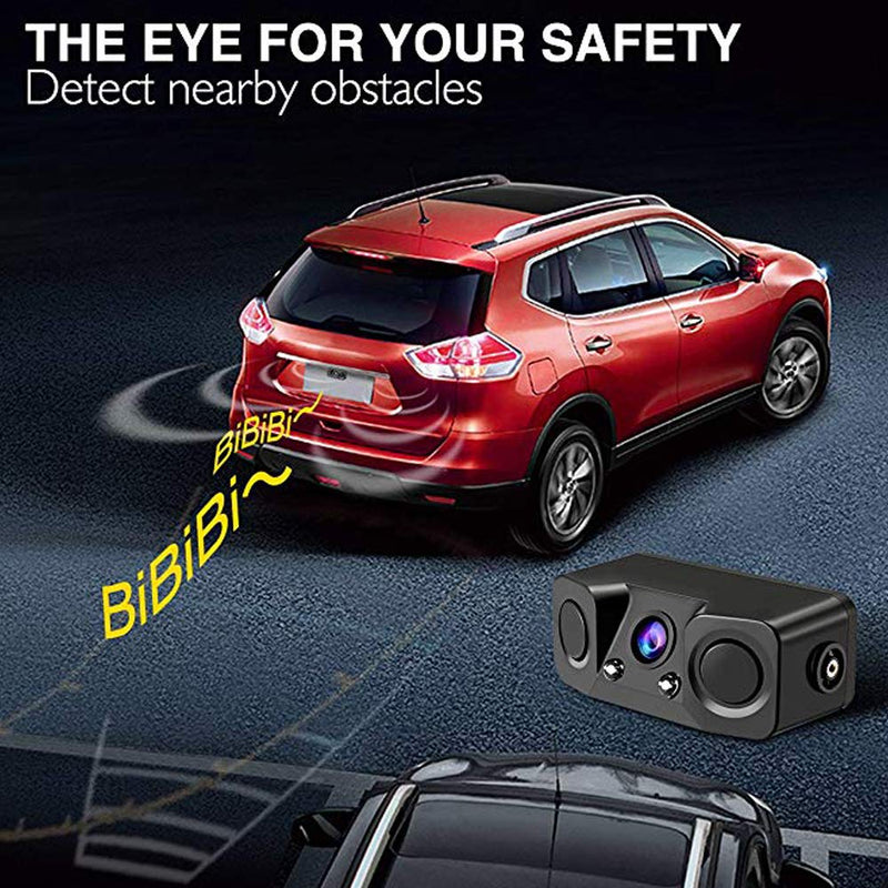 Polarlander 3 in 1 Rear View Camera Waterproof Video Parking Sensor Car Reverse Backup Camerawith 2 Radar Detector Sensors BiBi Alarm