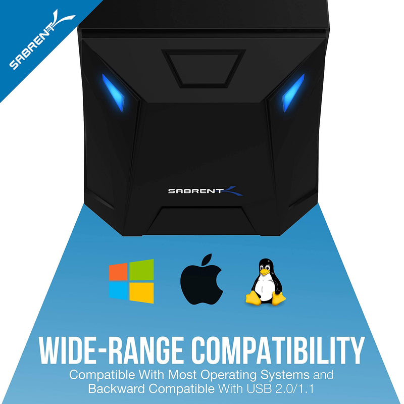 Sabrent USB 3.0 to SATA External Hard Drive Docking Station + 4-Port USB 2.0 Hub with Individual LED lit Power Switches