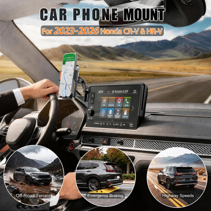 Car Phone Mount for 2023-2026 Honda CR-V & HR-V, Smart Auto-Clamping on 7/9" Touchscreen, 15W Wireless Fast Charging, Premium Aluminum Holder, Without Blocking Airflow for Honda CR-V/HR-V | 2023-2026