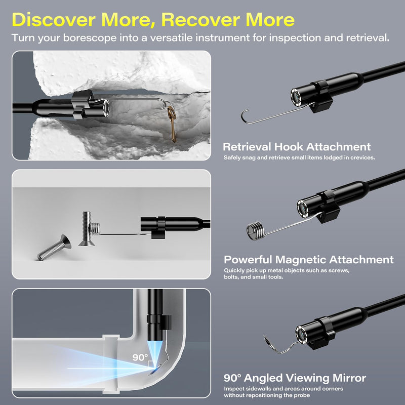 Handheld Endoscope Camera with Light – 16.5FT Semi-Rigid Cable 4.3'' IPS Screen Snake Camera with 8 LED Lights, IP67 Waterproof Borescope for Automotive Repair, Plumbing Inspection, HVAC