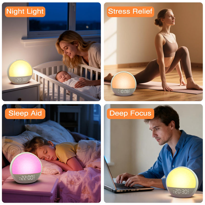 Sunrise Alarm Clock, White Noise Sound Machine with 30 Soothing Sounds, Dimmable Night Light, Natural Sunlight Lamp Gentle Wake Up Light for Bedrooms, Kids, Heavy Sleepers Adults, Baby, Ideal for Gift Putty