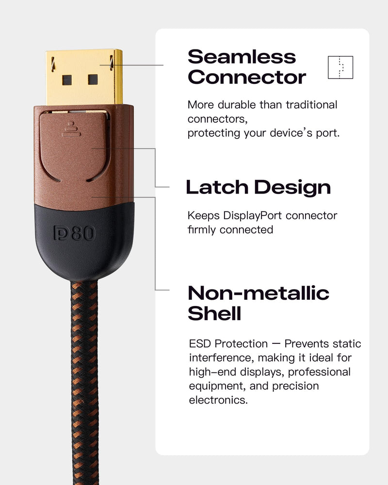 Zeskit X-Tech 80Gbps 16K Bi-Directional Certified USB-C to Displayport 2.1 Cable, DP2.1 DP80 (5ft/1.5m) 5ft/1.5m