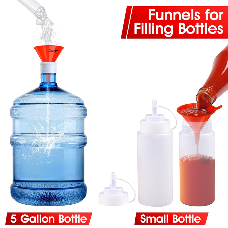 DEDC Oil Funnels, Gas Funnels, Plastic Funnel Set for Car, Automotive, Kitchen, Mini Small Large Red (4pcs Gas Plastic Funnel) 4pcs Gas Plastic Funnel
