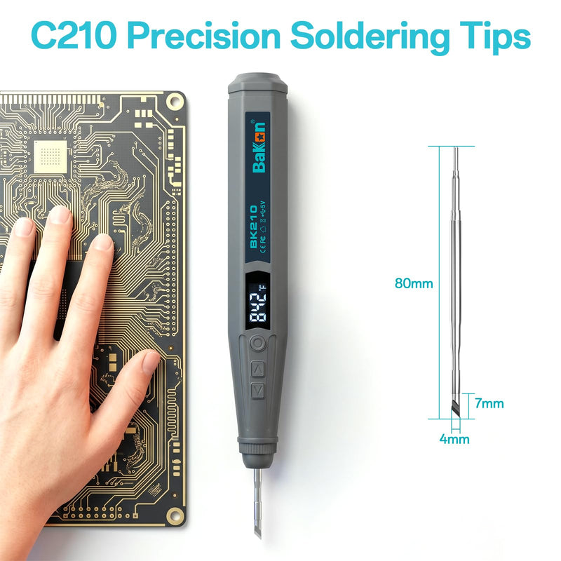 BK210 Cordless Soldering Iron Kit, Portable Rechargeable Soldering Pen with C210 Tip (356-842℉), Fast Heating LED Digital Display Soldering Kits for Electronics Repair, Auto Hibernation & Child Lock Grey-210
