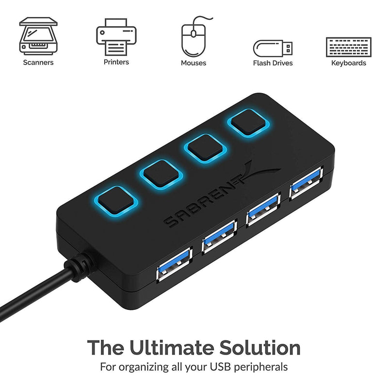 Sabrent 4-Port USB 3.0 Hub + [3-Pack] 22AWG Premium 3ft USB-C to USB A 3.0 Sync and Charge Cables