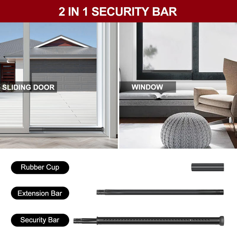 AceMining Sliding Door Security Bar,Heavy Duty Sliding Patio Door Lock Bar, 20-50inch Adjustable Multi-use Window Security Bars, Sliding Door Stopper,Black,2Pack 2 Pack Black