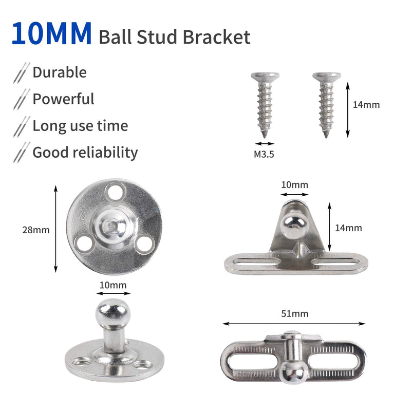 OTUAYAUTO YAQLS01 Gas Strut Mounting Brackets - 10mm Ball Stud with Screws (Pack of 4) Angled Flat Gas Strut Mounting Brackets (pack of 4)