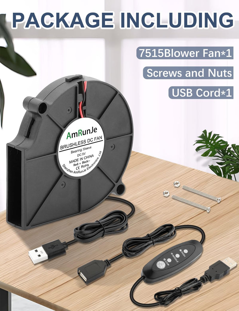 75mm x 15mm USB Cooling Blower Fan 5V DC Brushless Small Computer Case Fan for Cooling 3D Printer Helmet Hard Drive CPU PC Electronics Cabinet* 7515