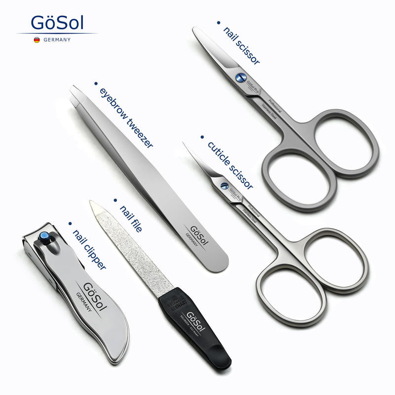 5Stk. Manicure Sets Pedicure Kits Stainless Steel Nail Clipper Personal Care Tools with Full-Grain Leather Case