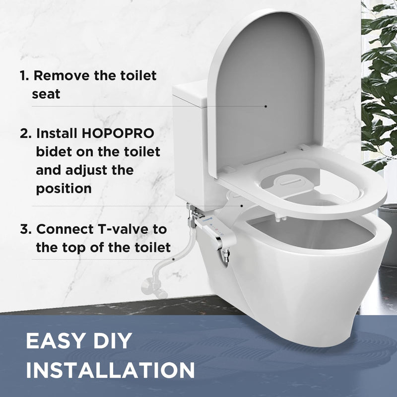 HOPOPRO Bidet Attachment for Toilet, Non-Electric Bidet Ultra-Slim Dual Nozzle (Feminine/Rear Wash), Cold Water Bidets Sprayer for Existing Toilets with Adjustable Pressure Control 1-Min Install 2 Modes White