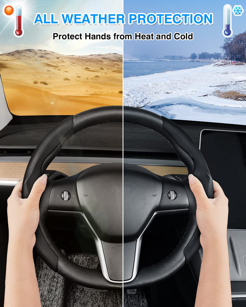  [AUSTRALIA] - Steering Wheel Cover for 2016-2026 Telsa Model 3/Y Highland/Juniper Accessories Steering Wheel Cover Protector Anti-Slip, Comfortable Grip, Breathable, Model 3/Y Accessories, Black Leather