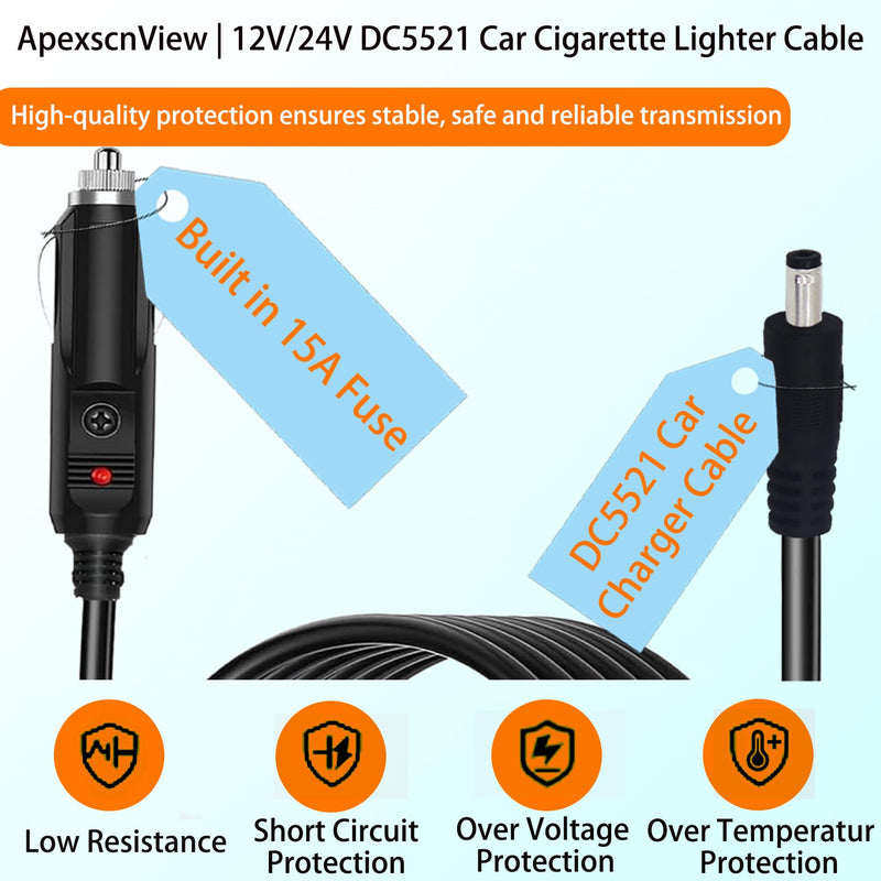 16.4FT DC 5.5mm x 2.1mm Car Charger Power Supply Cord, 16AWG DC5521 Car Cigarette Lighter Extension Power Supply Adapter Cable for Cars, Trucks, Buses and Ships, Etc (16.4 FT, DC5521) 16.4 FT, DC5521