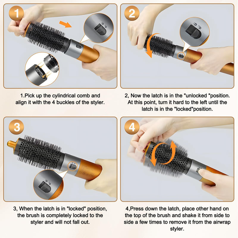  [AUSTRALIA] - Round Volumizing Brush for Dyson Airwrap HS05 HS01 Styler Attachments | Compatible with Dyson Airwrap HS01/HS05 Styler Attachments, Part No.969489-01 970750-01, Gold