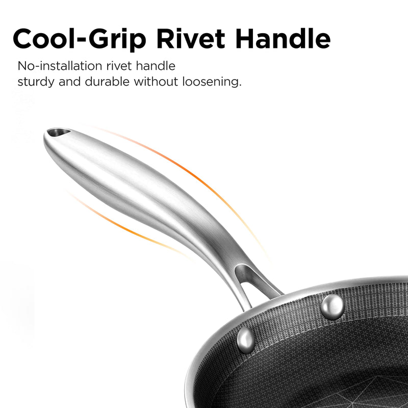 COOKER KING 8-Inch Stainless Steel Pan, Hybrid Nonstick Frying Pan – 3-Ply Clad Cookware, Healthy & Non-Toxic, Dishwasher & Oven Safe, Stay-Cool Handle, Induction Compatible – Metal Utensil Safe 8 Inch