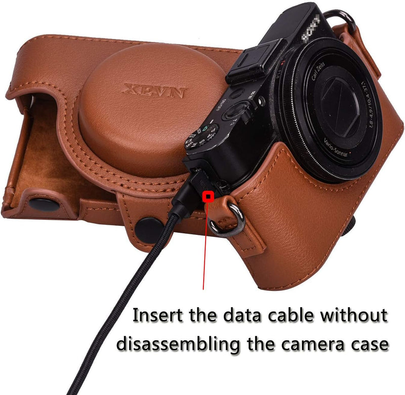 XEVN for Sony rx100 case,for Sony rx100 vi case,dsc-rx100 Mark ii,dsc-rx100 iii.dsc-rx100 iv,dsc-rx100 v RX100 vii m6 5a m3 Protective Leather Camera Case Bag with Camera Shoulder Strap Brown