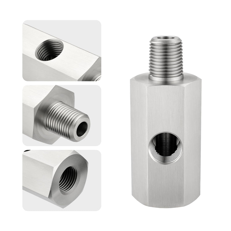 EVIL ENERGY 1/8 NPT Oil Pressure Sensor Tee Adapter, Stainless Steel 1/8 NPT Female to Male Threaded Oil Pressure Adapter with 1/8 NPT Female Port, Sliver 1/8 NPT-1/8 NPT-1/8 NPT