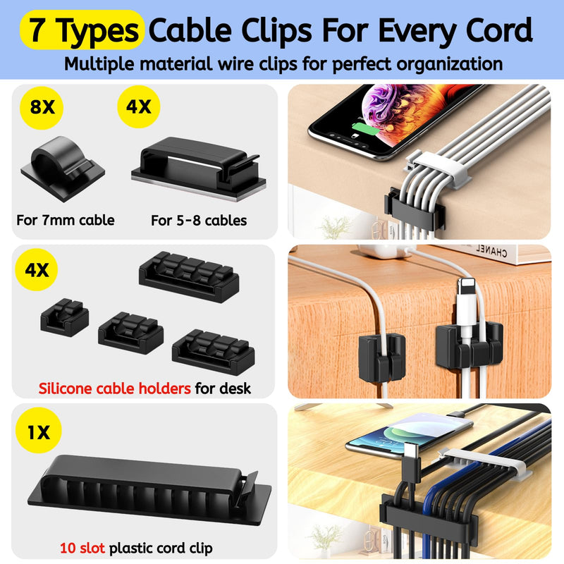 [261Pcs] Cable Management Kit, Cord Organizer, Complete Desk Cable Management Solution to Keep Desk Clean, Cable Organizer Accessories for Home Office Essentials, Black