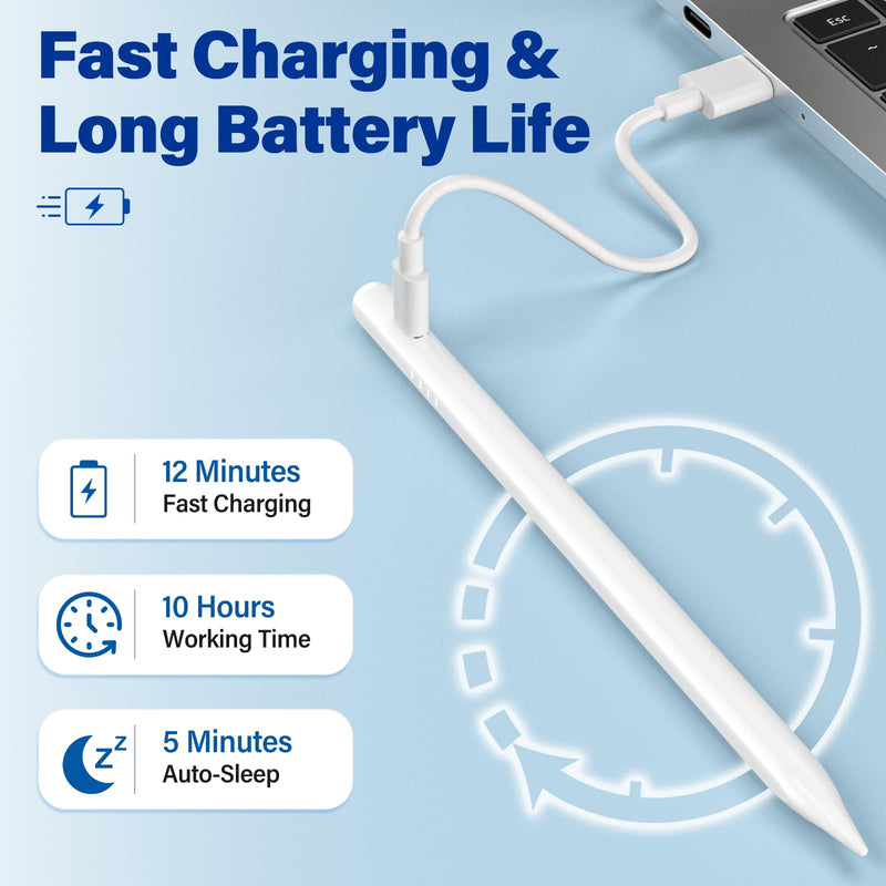Pencil for Apple iPad 2018–2026 Fast Charge Palm Rejection, Magnetic Attachment, Tilt Sensitive Precision Stylus Pen for Apple iPad Pro 11"/12.9"/M4, Air 3/4/5/M2/M3/M4, mini 5/6/7 1 Pencil + 2 tips