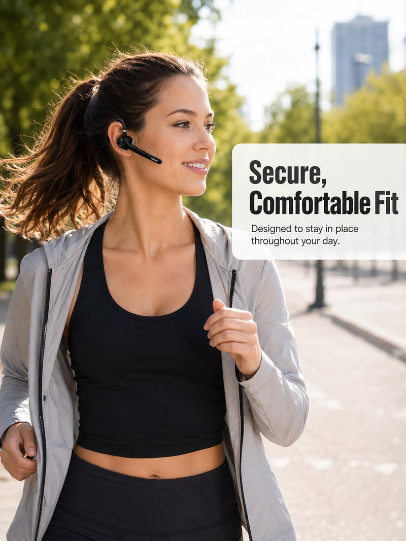N06 Bluetooth Headset with Real-Time Call Translation & Mute Button | Call Recording, Noise Cancelling Mic, 40H Playtime Wireless Earpiece Hands-Free Headphone for Business Office Trucker Driving