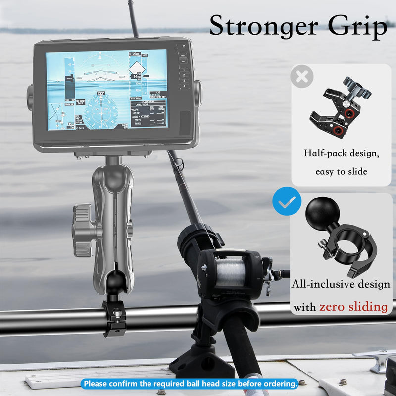 Aluminum Alloy 1.5'' Ball Mount Fit for Round Rails 0.875'' / 1'' / 1.125'' / 1.26'' in Diameter, Adjustable Handlebar Base Compatible with RAM Mounts C Size 1.5 Inches Ball Double Socket Arm