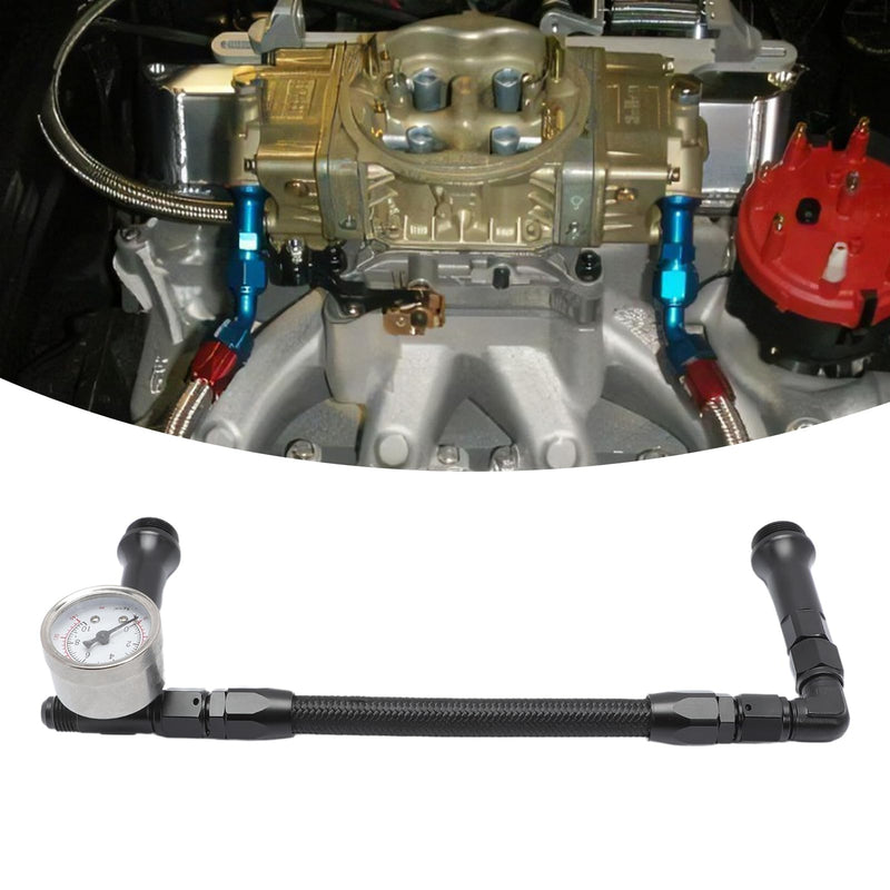 Braided AN6 Dual Feed Carb Fuel Line Double Pump for Holley 4150 Carburetor with Vacuum Pressure Gauge