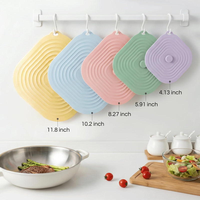 Microwave Splatter Cover for Food, 5 Pack Silicone Reusable Lids, Airtight Suction Covers for Bowls Cups Pots Pans Skillets, Heat Resistant BPA-Free, Microwave Oven Fridge Dishwasher Safe 5 Pcs