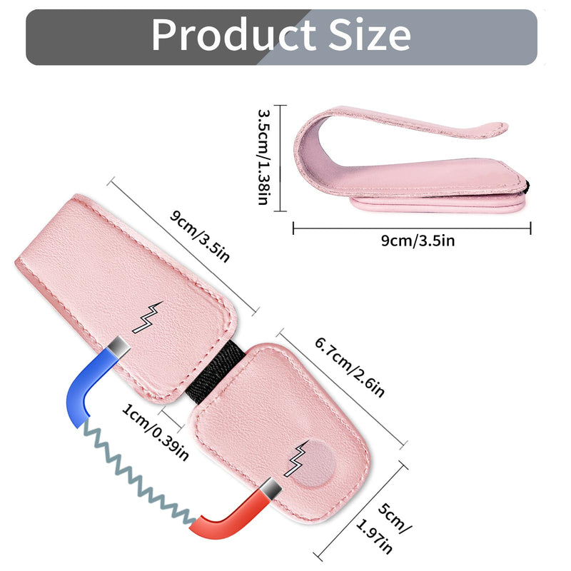 Sunglasses Holder for Car Visor, Leather Magnetic Sunglass Holder for Car with Clip, Pink