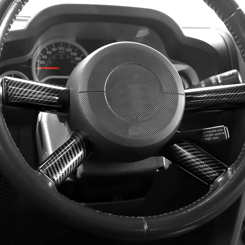 Jimen Compatible with Jeep Wrangler JK JKU 2007-2010, 4PCS Car Steering Wheel Overlay Cover Interior Trim Accessories (Carbon Fiber) Carbon Fiber