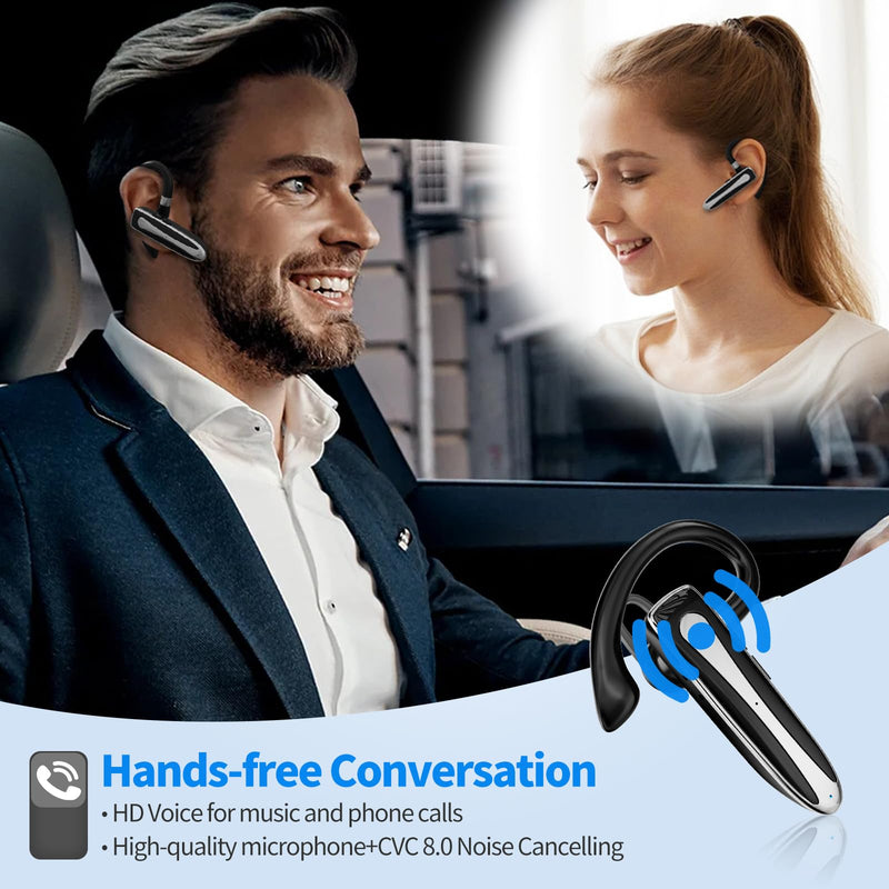 Bluetooth Earpiece V6.1, Wireless Handsfree Headset with Mic, CVC8.0 Noise Canceling for Calls Business Single-Ear Earphone, 24 Hrs Driving Headset for Android, iOS, Laptop, Office, Truck Driver Obsidian Black