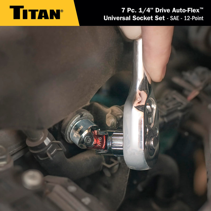 Titan 66860 7-Piece 1/4-Inch Drive SAE Auto Flex Universal Socket Set, 12-Point, 3/16-Inch to 9/16-Inch 0.188 - 0.563 Inch