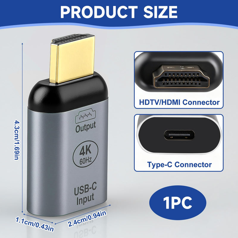 USB3.1 USB C Female to HDMI Male Adapter 4K@60Hz Display Converter | for TV Projector Tablet, Type C Female Source to HDMI Male