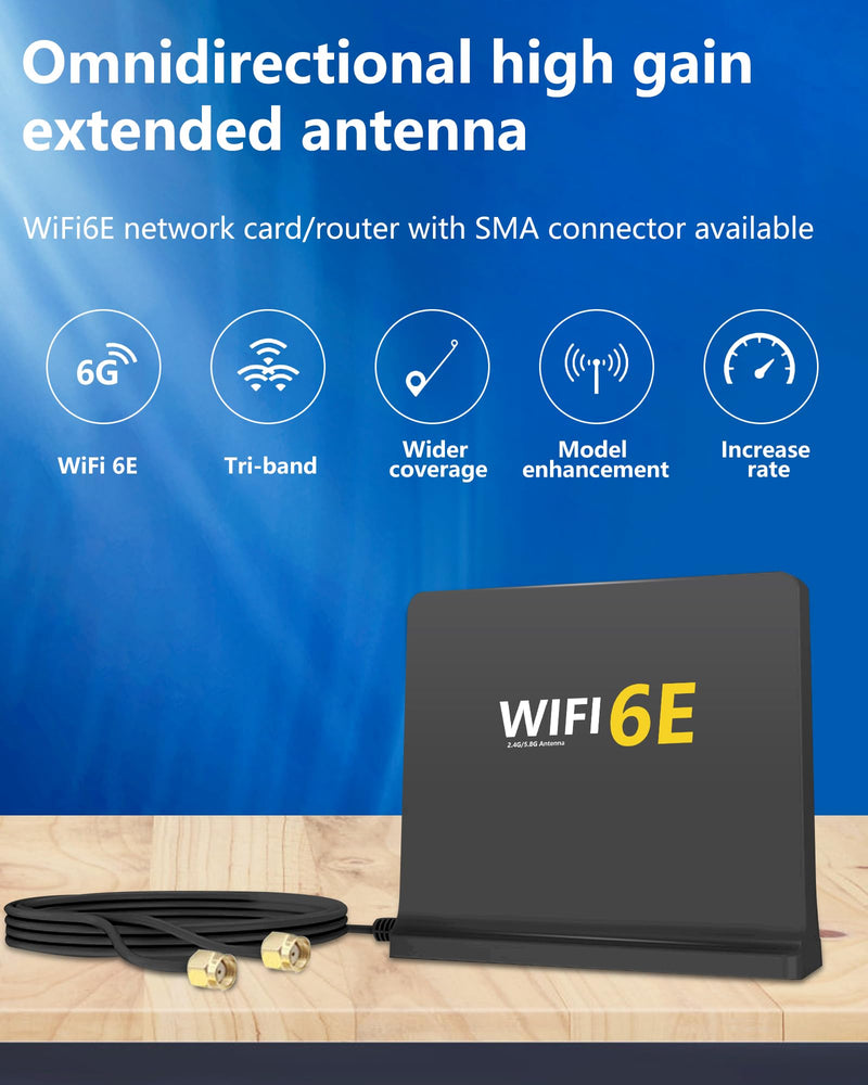 High Gain 12dBi WiFi 6E Antenna with Magnetic Base – Tri-Band 2.4GHz/5.8GHz/6GHz, 3FT RG174 Cable, RP-SMA Connector for Enhanced Signal on Desktop PCs and WiFi Routers Black