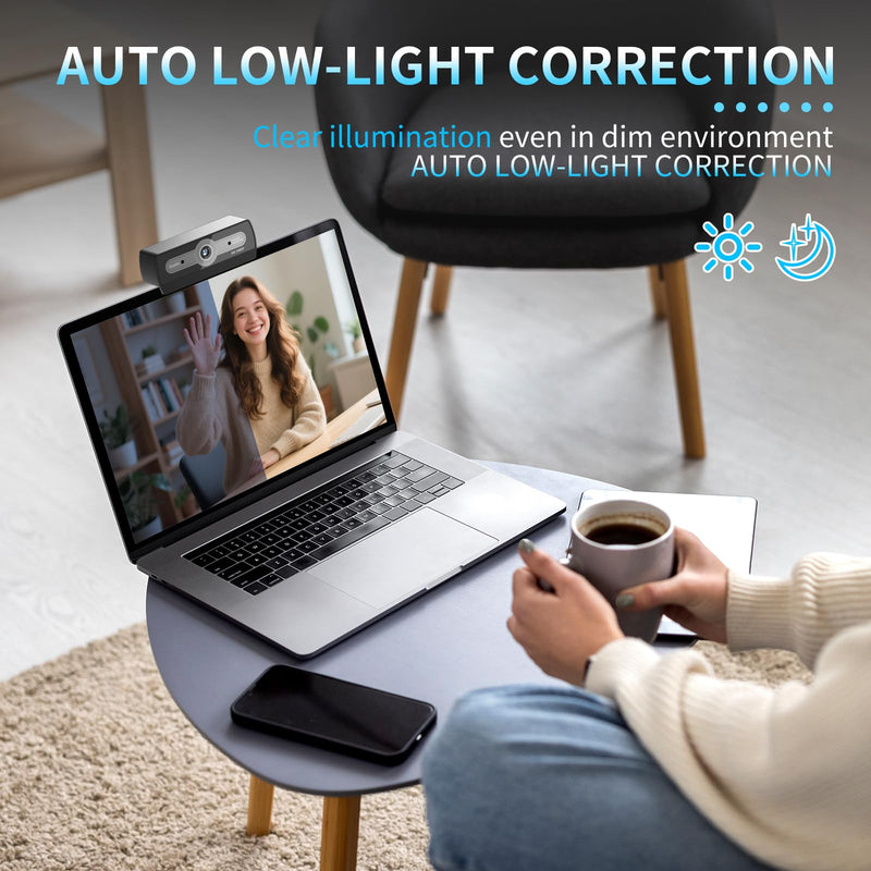 1080P Webcam with Microphone, USB Computer Camera for PC Full HD Web Cam for Desktop Computer Auto Light Adjustment Streaming Camera Plug and Play Noise Cancelling Webcam for Windows & Mac