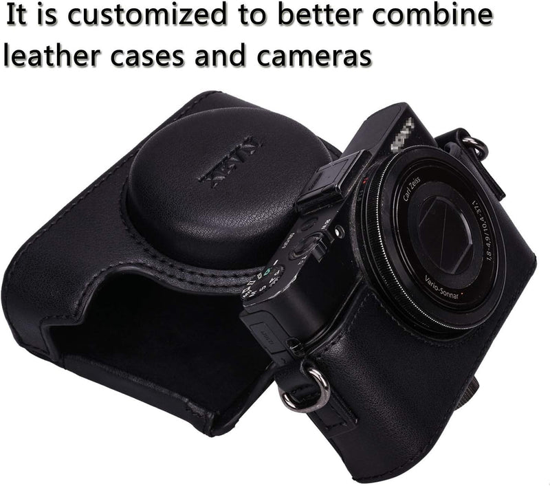 XEVN Sony RX100 Protective Leather Camera Case Bag for DSC-RX100 Mark II, III, IV, V, VI, VII M6 5A M3 with Shoulder Strap Black