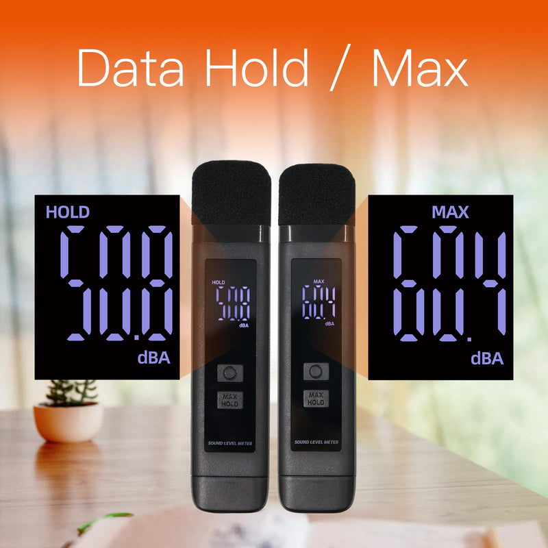 Decibel Meter Sound Level Meter with LCD Display Decibel/MAX/Data Hold and Battery Indicator, 30~130dBA Pocket SPL Meter dB Noise Monitor Rechargeable for Noisy Neighbors Factory Home