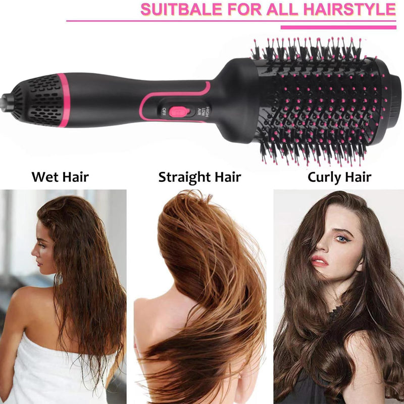 Hair Dryer Brush-Hot Air Brush with Blow Dryer Brush One-Step Hair Dryer and Volumizer, Air Curler, Hair Dryer, Hair Straighteners, Hair Wrapper,4 in 1 Hot Air Styling Brush（Pink Black） Pink Black