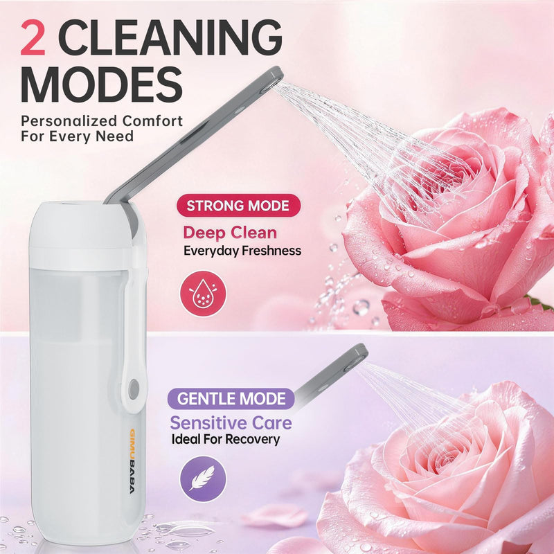 Portable Electric Bidet for Travel with 180° Adjustable Nozzle, Strong Water Pressure- Handheld Rechargeable USB-C Bidet,350ml IPX6 Waterproof Personal Hygiene Cleaner for Postpartum Women, Camping white-grey